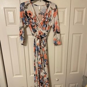 PinkBlush Ivory Floral Sash Tie Maxi Dress